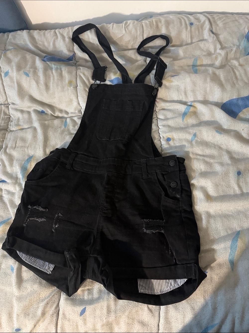 Wax Jean Black Denim Short Overalls with Front Bib
